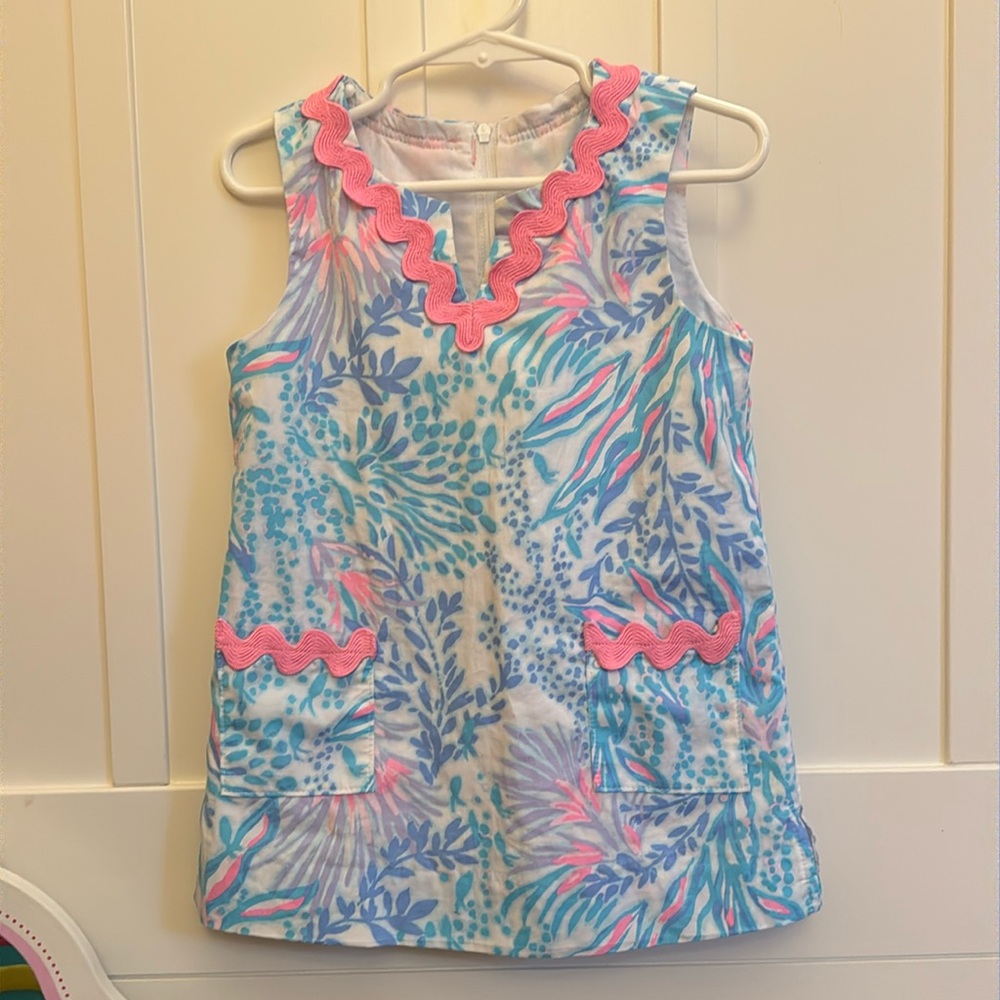 Lilly Pulitzer Girls Light Blue, Pink & White Floral Shift Dress